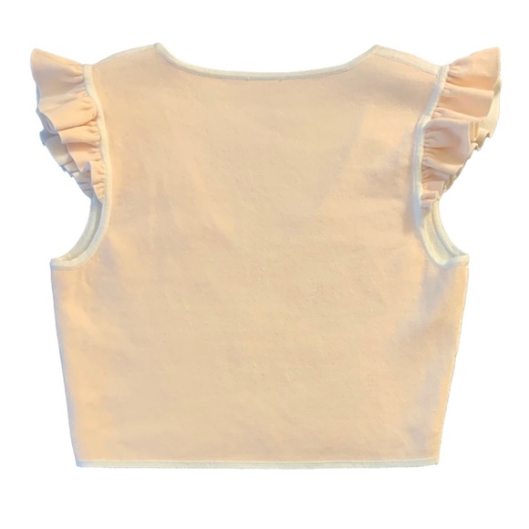 CLUB MONACO- REVERSIBLE Ruffle shoulder Crop Top - Picture 2 of 5